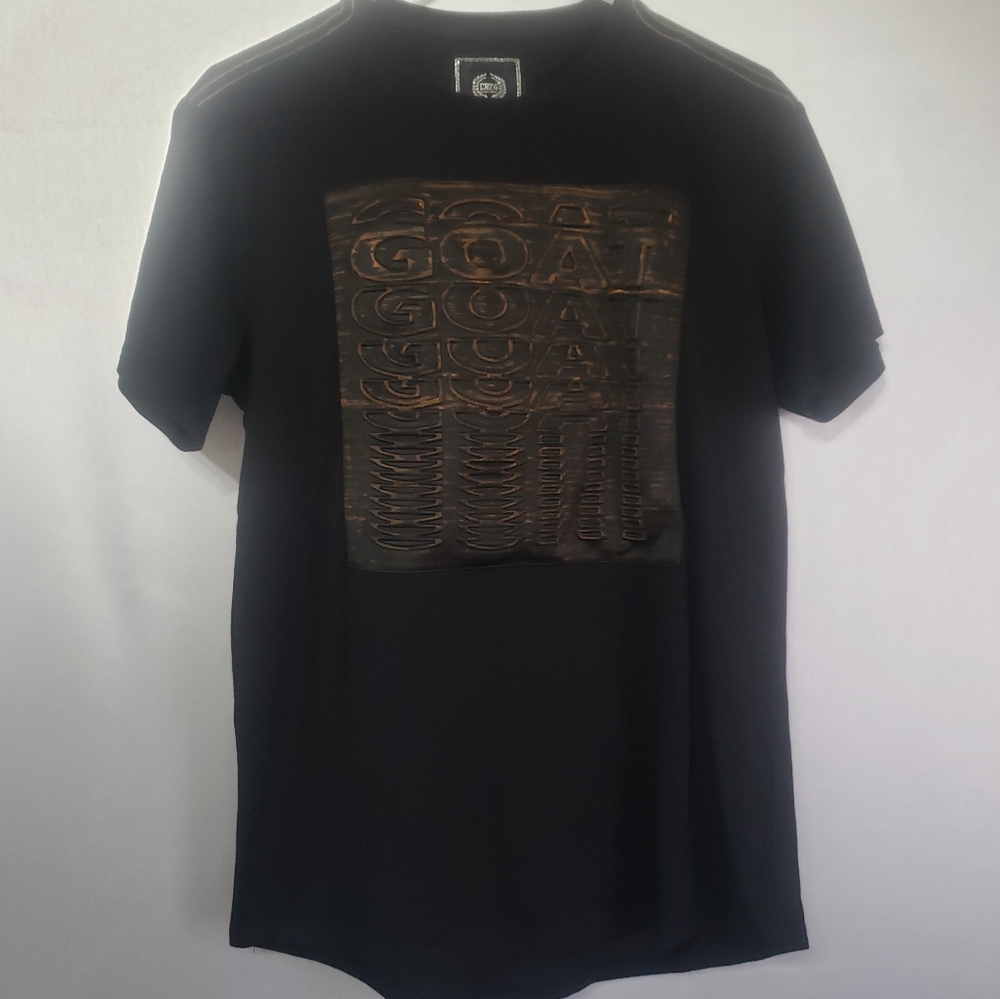 MENS Cr-24 BORDO CROMOTO GOAT SHORT SLEEVE SHIRT.BLACK W/ RAISED RUST LETTERS. S